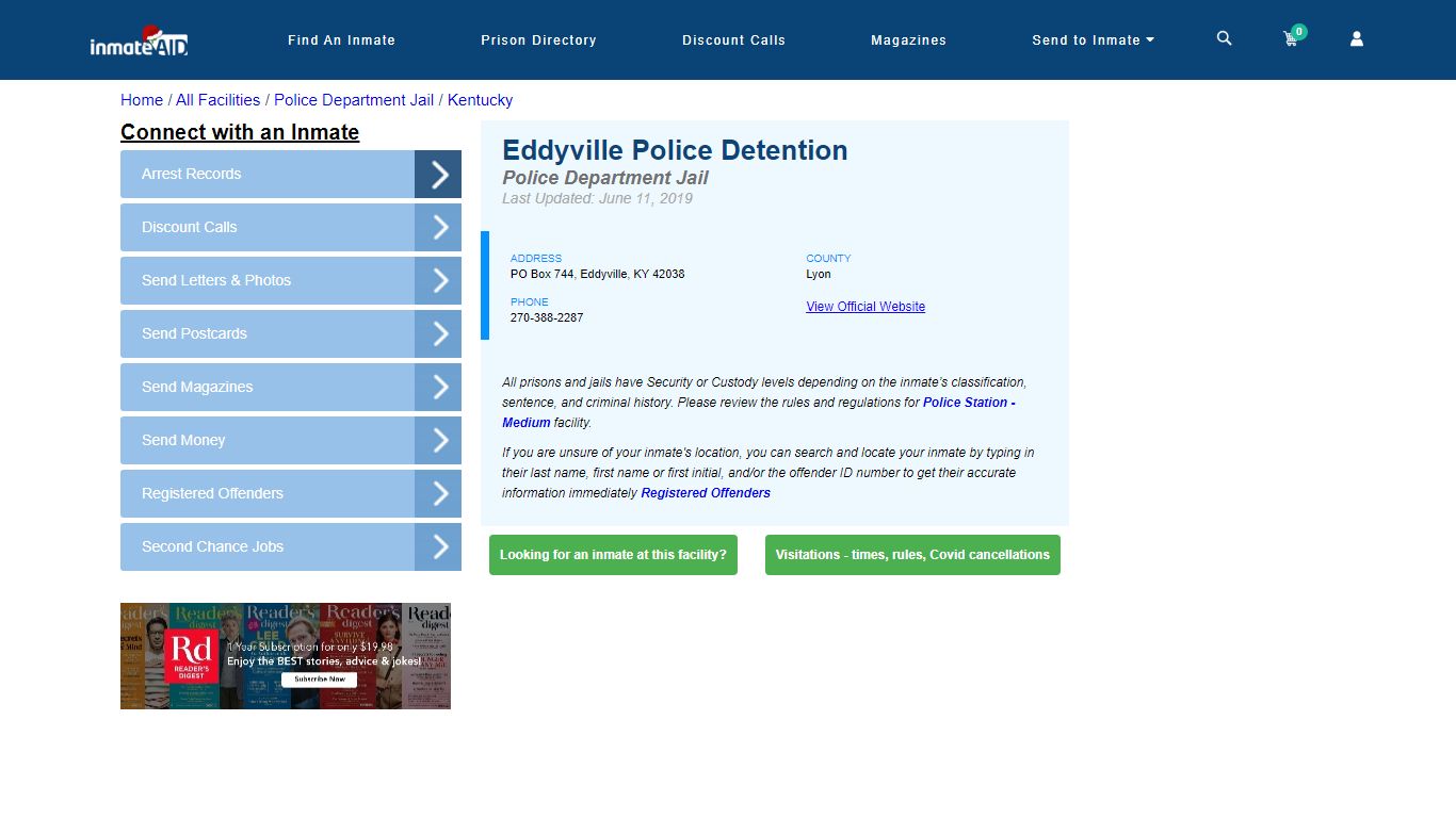 Eddyville Police Detention & Inmate Search - Eddyville, KY