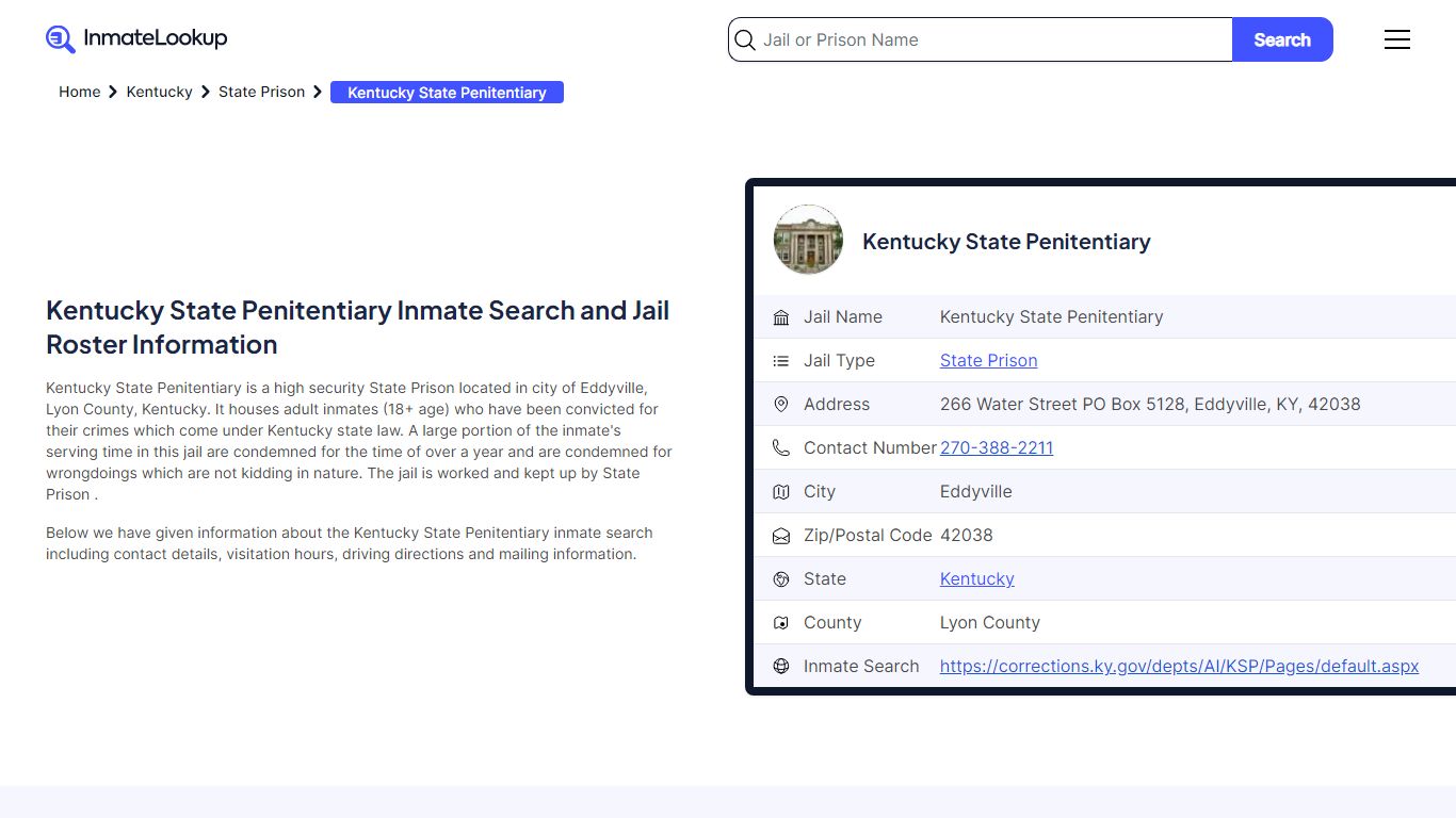 Kentucky State Penitentiary Inmate Search, Jail Roster, Bookings ...