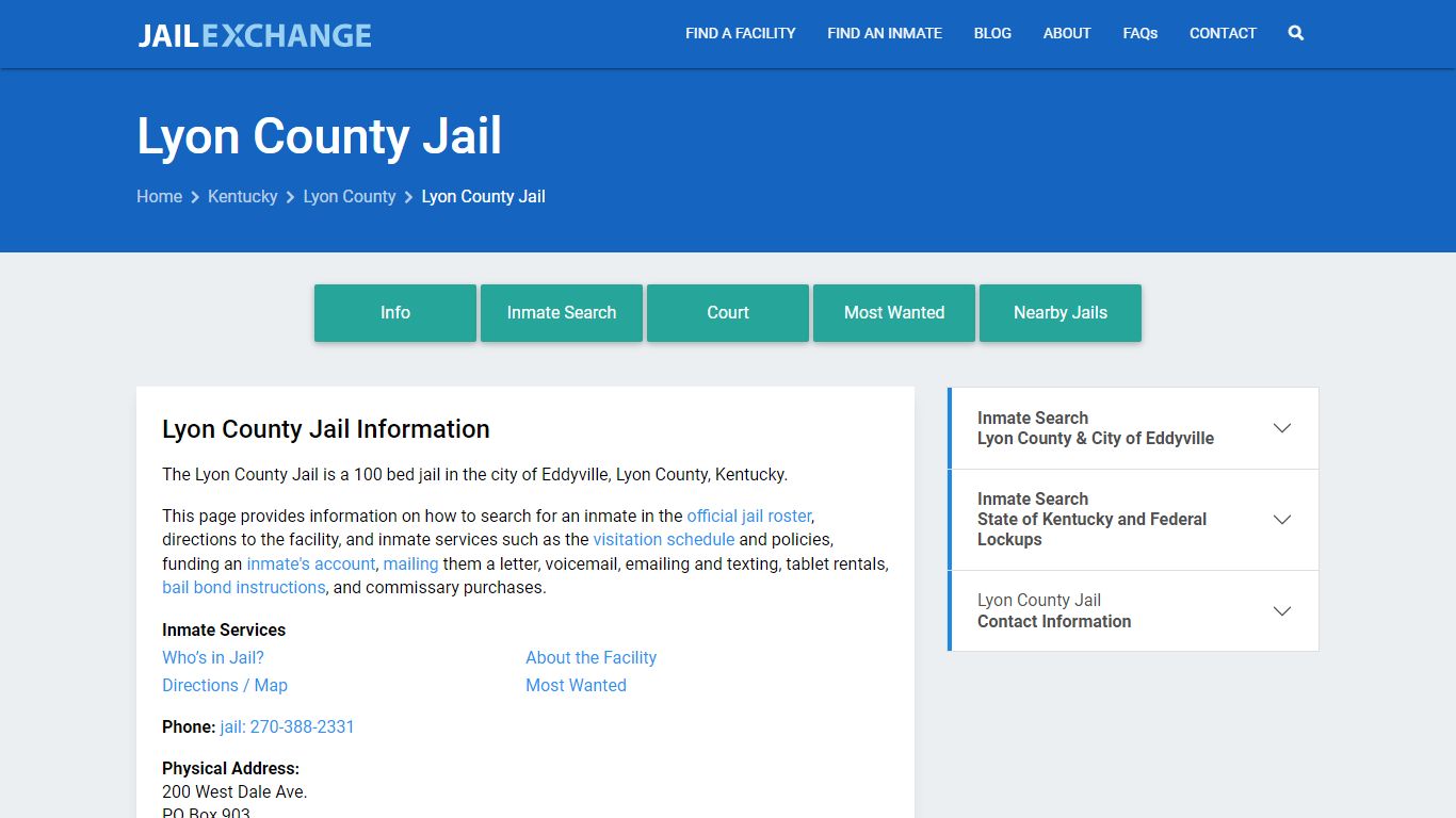 Lyon County Jail, KY Inmate Search, Information